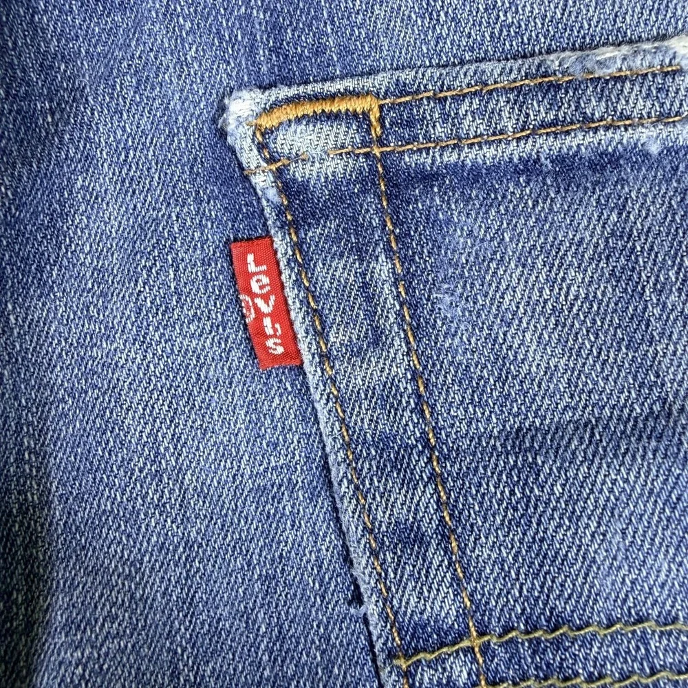 Levi's 527 Jeans Mens 36x32 Blue Denim Faded Super Stretch Red Tab Distressed
